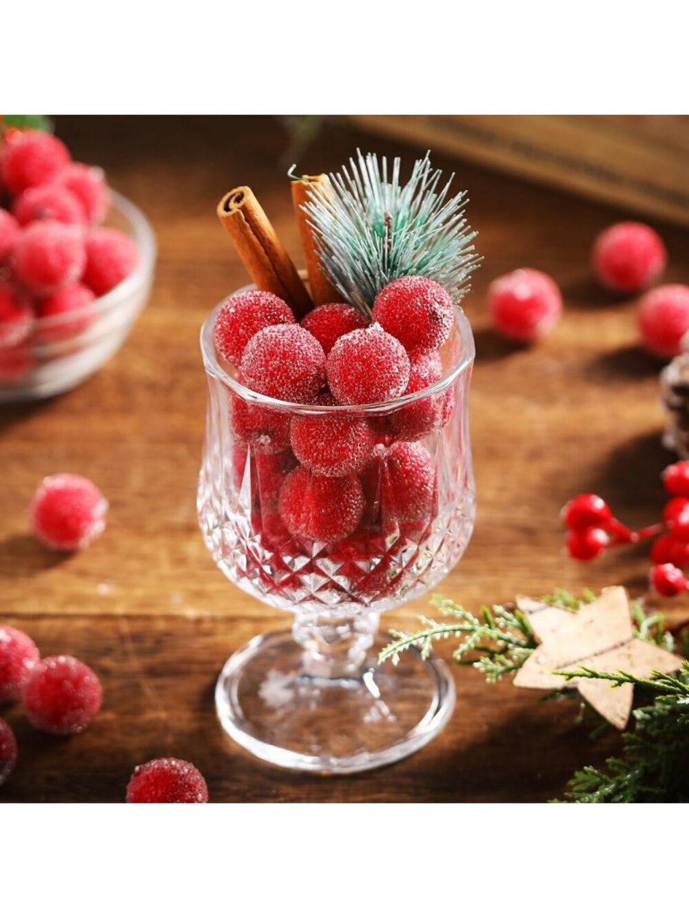 200 Pcs Frosted Cranberry Vase Fillers - Red Fake Berries for Holiday Decor